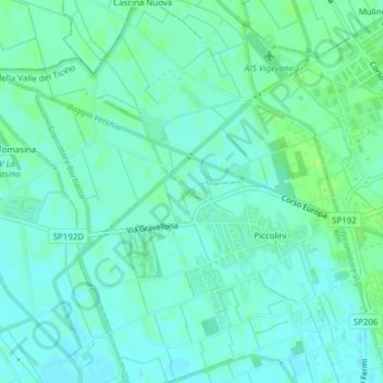 Mappa topografica Fontana Gata, altitudine, rilievo