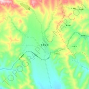 Mappa topografica 李家山镇, altitudine, rilievo