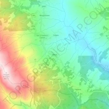Mappa topografica Manzi, altitudine, rilievo