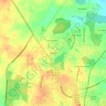Mappa topografica Foxlake, altitudine, rilievo