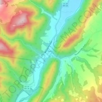 Mappa topografica Riverton, altitudine, rilievo
