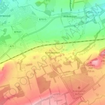 Mappa topografica Kirknewton, altitudine, rilievo