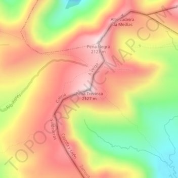 Mappa topografica Peña Trevinca, altitudine, rilievo