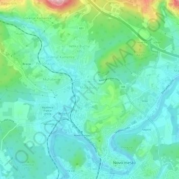 Mappa topografica Mala Bučna vas, altitudine, rilievo