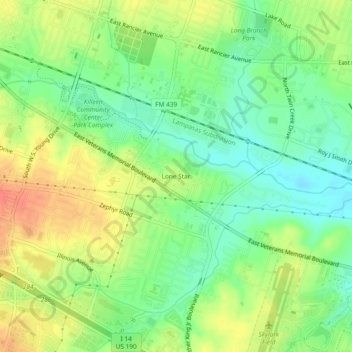 Mappa topografica Lone Star, altitudine, rilievo