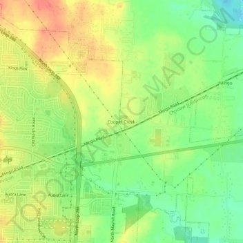 Mappa topografica Cooper Creek, altitudine, rilievo