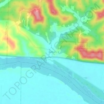 Mappa topografica Bluffton, altitudine, rilievo