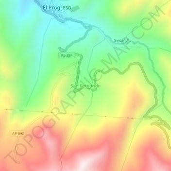 Mappa topografica San Fernando, altitudine, rilievo