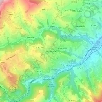 Mappa topografica Le Chambost, altitudine, rilievo