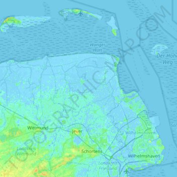 Mappa topografica Wangerland, altitudine, rilievo