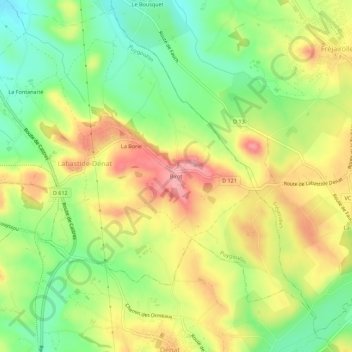 Mappa topografica Birot, altitudine, rilievo