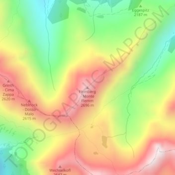 Mappa topografica Flemberg - Monte Flemm, altitudine, rilievo