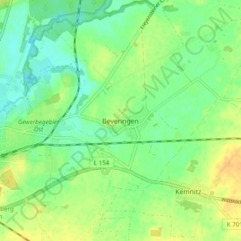 Mappa topografica Beveringen, altitudine, rilievo