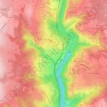 Mappa topografica Génissiat, altitudine, rilievo