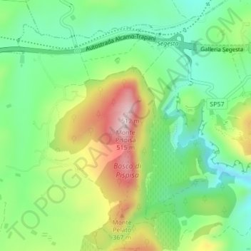 Mappa topografica Monte Pispisa, altitudine, rilievo
