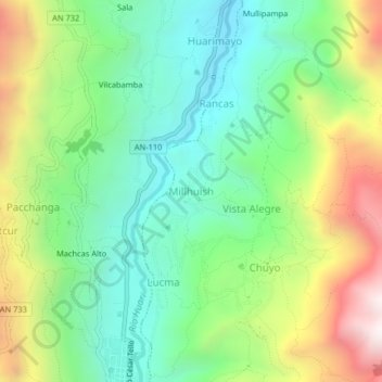 Mappa topografica Millhuish, altitudine, rilievo