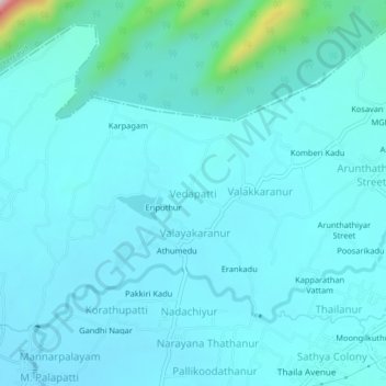Mappa topografica Vedapatti, altitudine, rilievo
