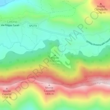 Mappa topografica Monte Rotondo, altitudine, rilievo