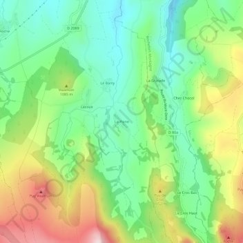 Mappa topografica La Plane, altitudine, rilievo