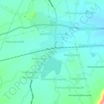 Mappa topografica Kalikiri, altitudine, rilievo