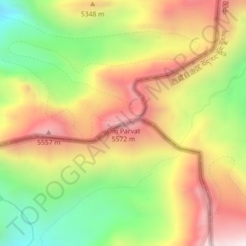 Mappa topografica Om Parvat, altitudine, rilievo