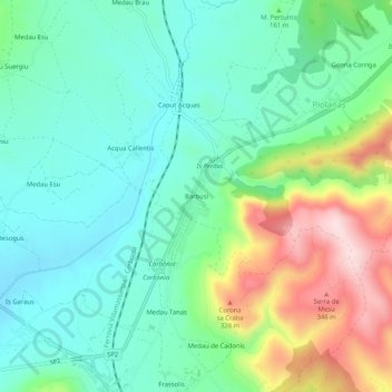 Mappa topografica Barbusi, altitudine, rilievo