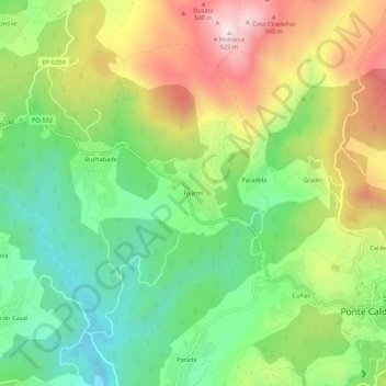Mappa topografica Tourón, altitudine, rilievo
