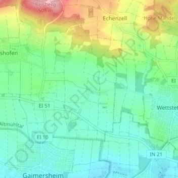 Mappa topografica Rackertshofen, altitudine, rilievo