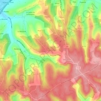 Mappa topografica Barrat, altitudine, rilievo