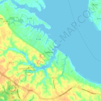 Mappa topografica Urbanna, altitudine, rilievo