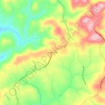 Mappa topografica Copper Hill, altitudine, rilievo