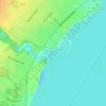 Mappa topografica Bronte Harbour, altitudine, rilievo
