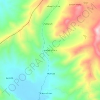 Mappa topografica Huallay Ichuna, altitudine, rilievo