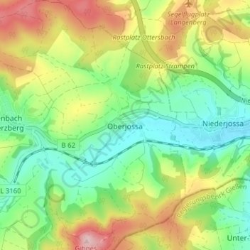 Mappa topografica Oberjossa, altitudine, rilievo