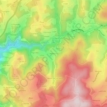 Mappa topografica Membrun, altitudine, rilievo