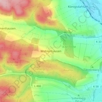Mappa topografica Wohlenhausen, altitudine, rilievo