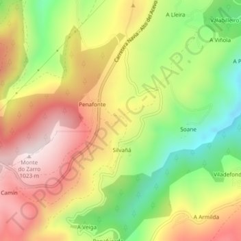 Mappa topografica Pozacas, altitudine, rilievo