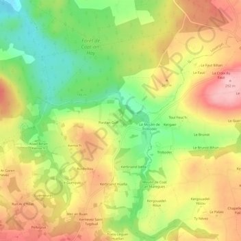 Mappa topografica Kergalaon, altitudine, rilievo