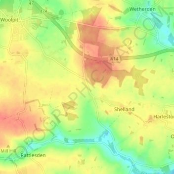 Mappa topografica Borley Green, altitudine, rilievo