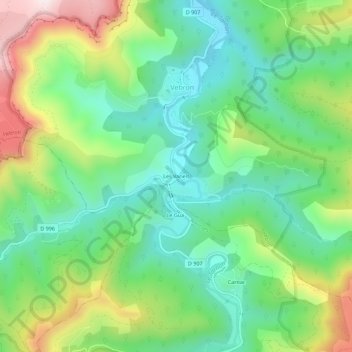 Mappa topografica Les Vanels, altitudine, rilievo