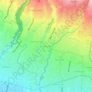 Mappa topografica Ciwaruga, altitudine, rilievo
