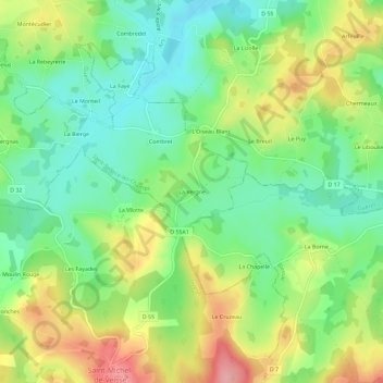 Mappa topografica La Vergne, altitudine, rilievo