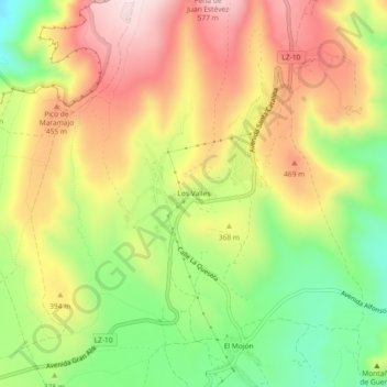 Mappa topografica Los Valles, altitudine, rilievo