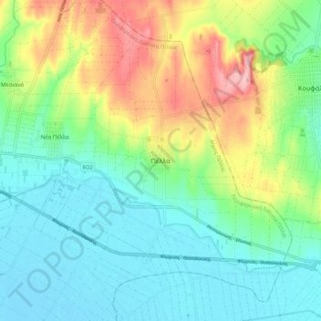 Mappa topografica Pella, altitudine, rilievo