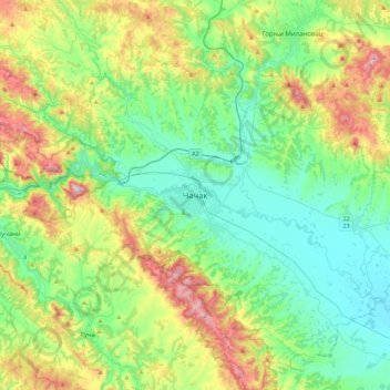 Mappa topografica Čačak, altitudine, rilievo