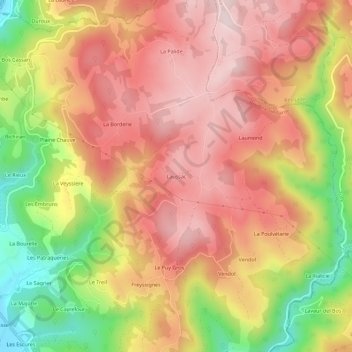Mappa topografica Laussac, altitudine, rilievo