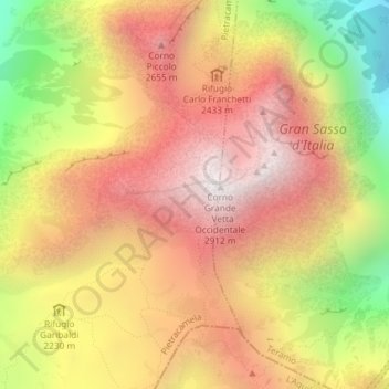 Mappa topografica Appennino abruzzese, altitudine, rilievo