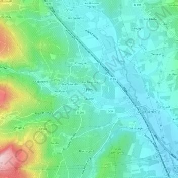 Mappa topografica La Belouze, altitudine, rilievo