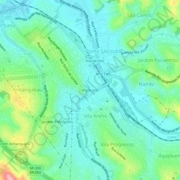 Mappa topografica Vila Argos, altitudine, rilievo