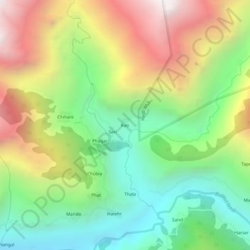 Mappa topografica Kao, altitudine, rilievo